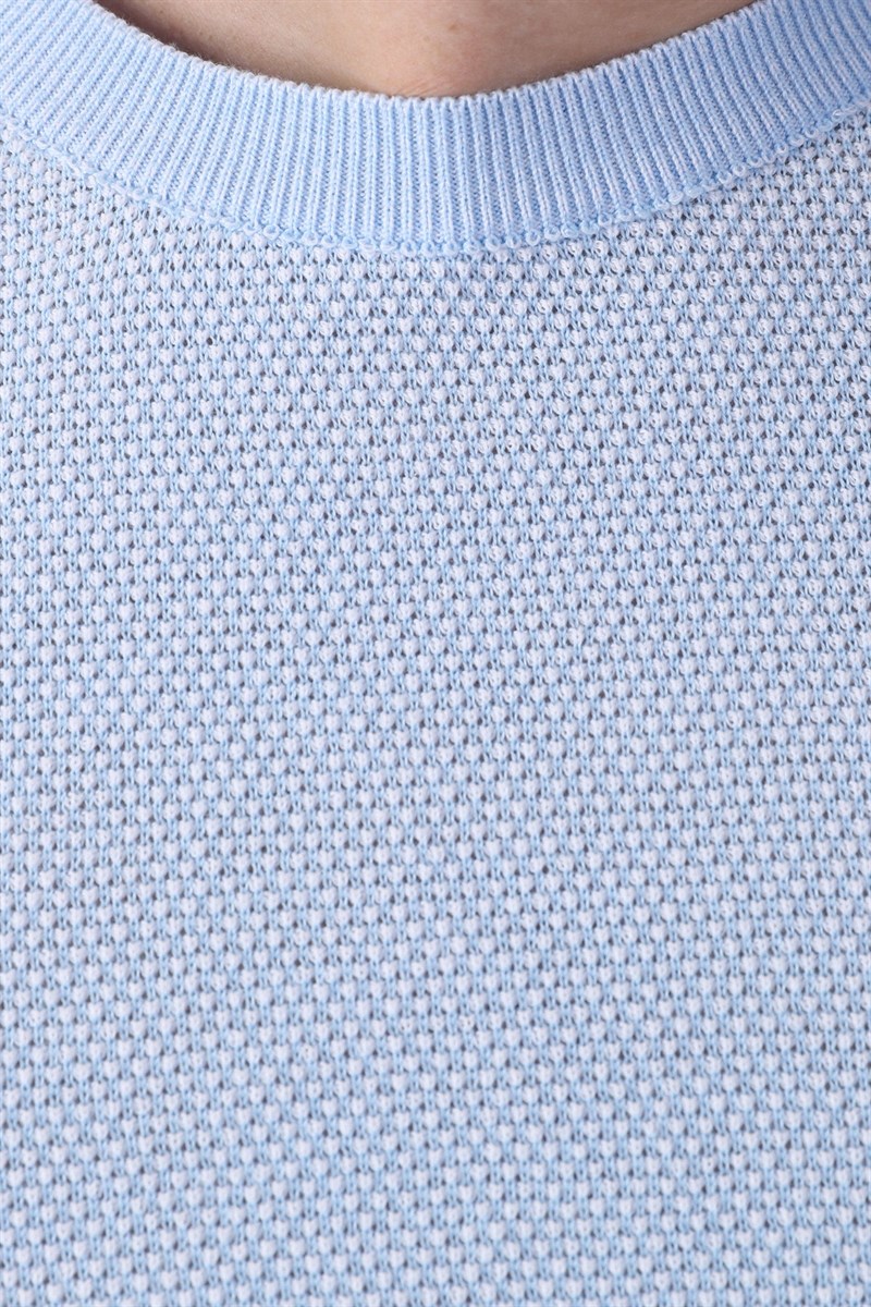 Ferraro A.Mavi/Beyaz Kuşgözü Desenli Bisiklet Yaka Erkek Triko T-Shirt