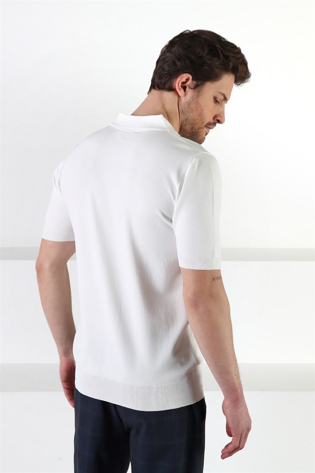 Ferraro Beyaz Düğmeli Polo Yaka Viskon Erkek Triko T-Shirt