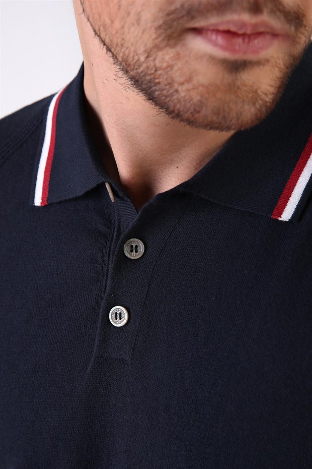 Ferraro Lacivert Düğmeli Polo Yaka %100 Pamuk Erkek Triko T-Shirt