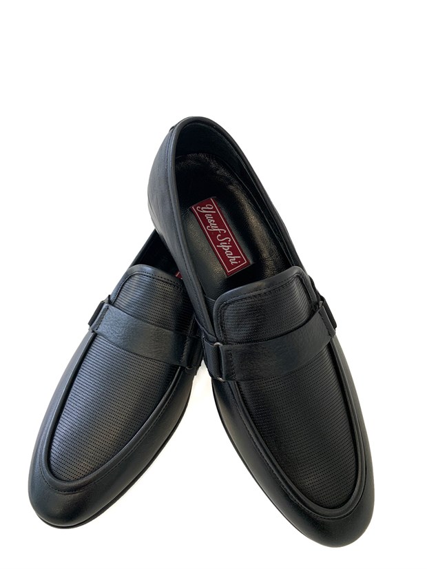Siyah Hakiki Deri Bağcıksız Orta Topuk Klasik Erkek Ayakkabı